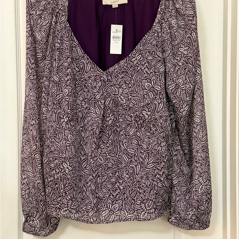 LOFT Purple and White Patterned Blouse